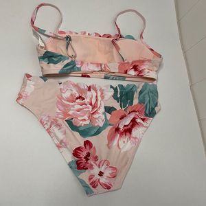 Cupshe Womens Swimwear Two Piece High Waisted Bikini Floral Pink Medium